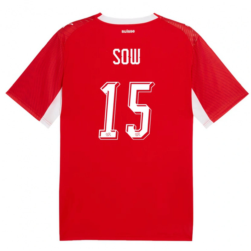 Danxen Kvinnor Schweiz Djibril Sow #15 Röd Vit Hemmatröja Matchtröjor 26-28 Tröjor T-Tröja