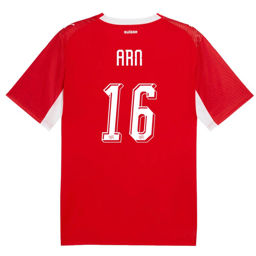 Danxen Kvinnor Schweiz Levi Arn #16 Röd Vit Hemmatröja Matchtröjor 26-28 Tröjor T-Tröja
