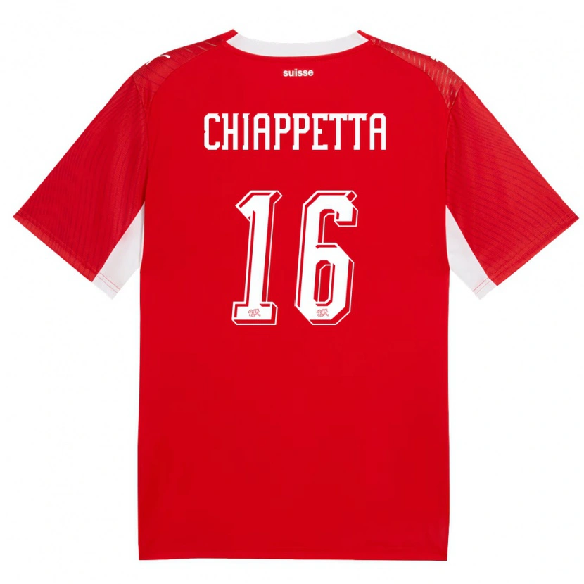 Danxen Kvinnor Schweiz Carmine Chiappetta #16 Röd Vit Hemmatröja Matchtröjor 26-28 Tröjor T-Tröja