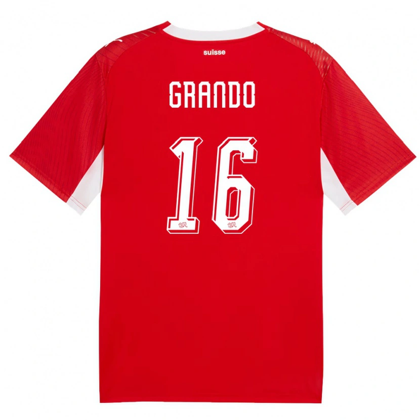 Danxen Kvinnor Schweiz Leon Grando #16 Röd Vit Hemmatröja Matchtröjor 26-28 Tröjor T-Tröja
