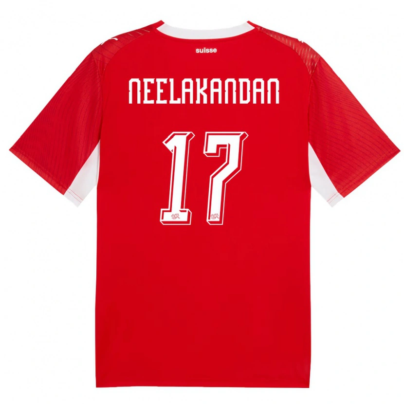 Danxen Kvinnor Schweiz Ranjan Neelakandan #17 Röd Vit Hemmatröja Matchtröjor 26-28 Tröjor T-Tröja