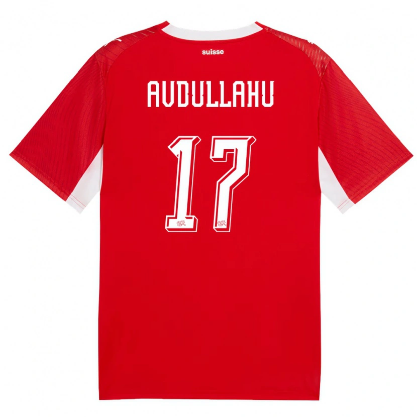 Danxen Kvinnor Schweiz Leon Avdullahu #17 Röd Vit Hemmatröja Matchtröjor 26-28 Tröjor T-Tröja