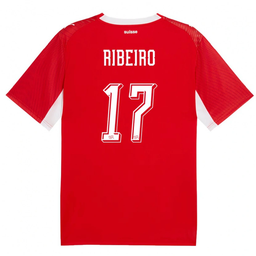 Danxen Kvinnor Schweiz Joel Ribeiro #17 Röd Vit Hemmatröja Matchtröjor 26-28 Tröjor T-Tröja