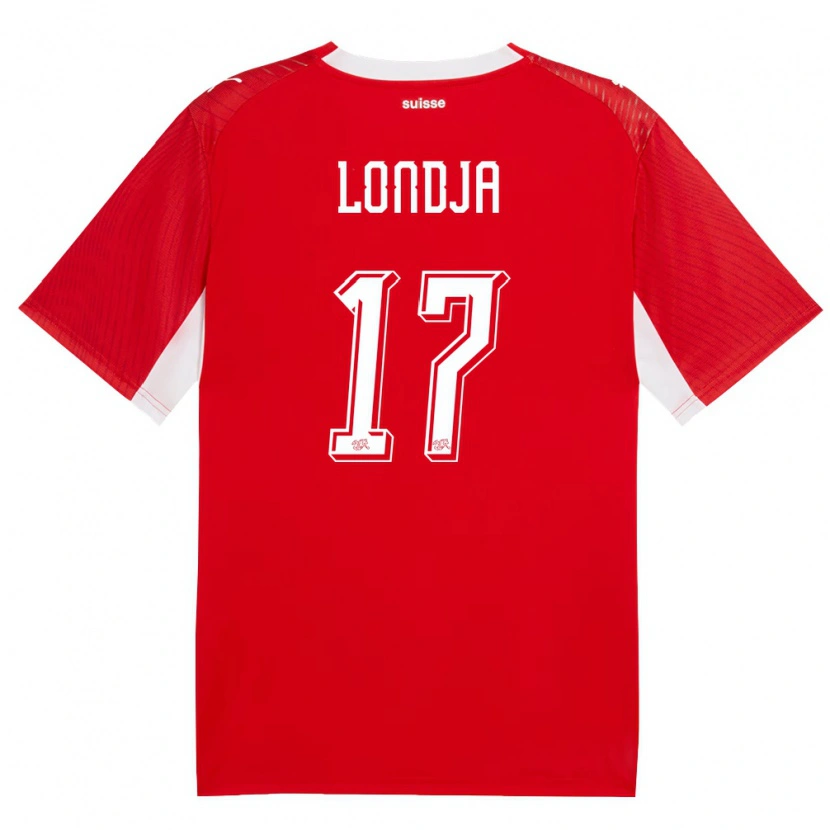 Danxen Kvinnor Schweiz Ruben Londja #17 Röd Vit Hemmatröja Matchtröjor 26-28 Tröjor T-Tröja