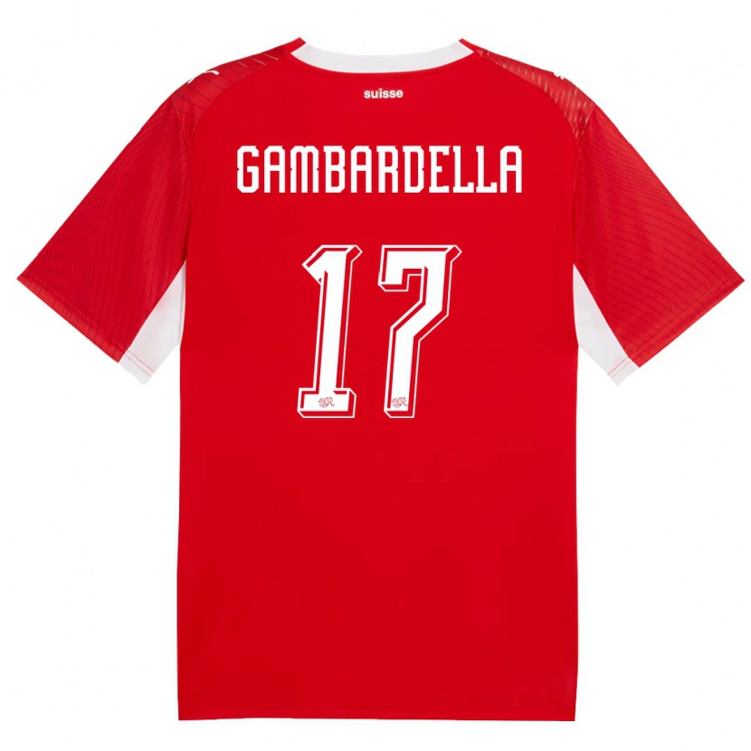 Danxen Kvinnor Schweiz Matteo Gambardella #17 Röd Vit Hemmatröja Matchtröjor 26-28 Tröjor T-Tröja