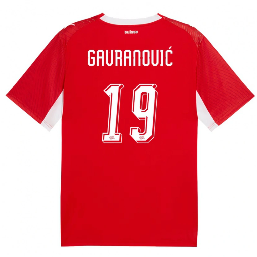 Danxen Kvinnor Schweiz Mario Gavranovic #19 Röd Vit Hemmatröja Matchtröjor 26-28 Tröjor T-Tröja