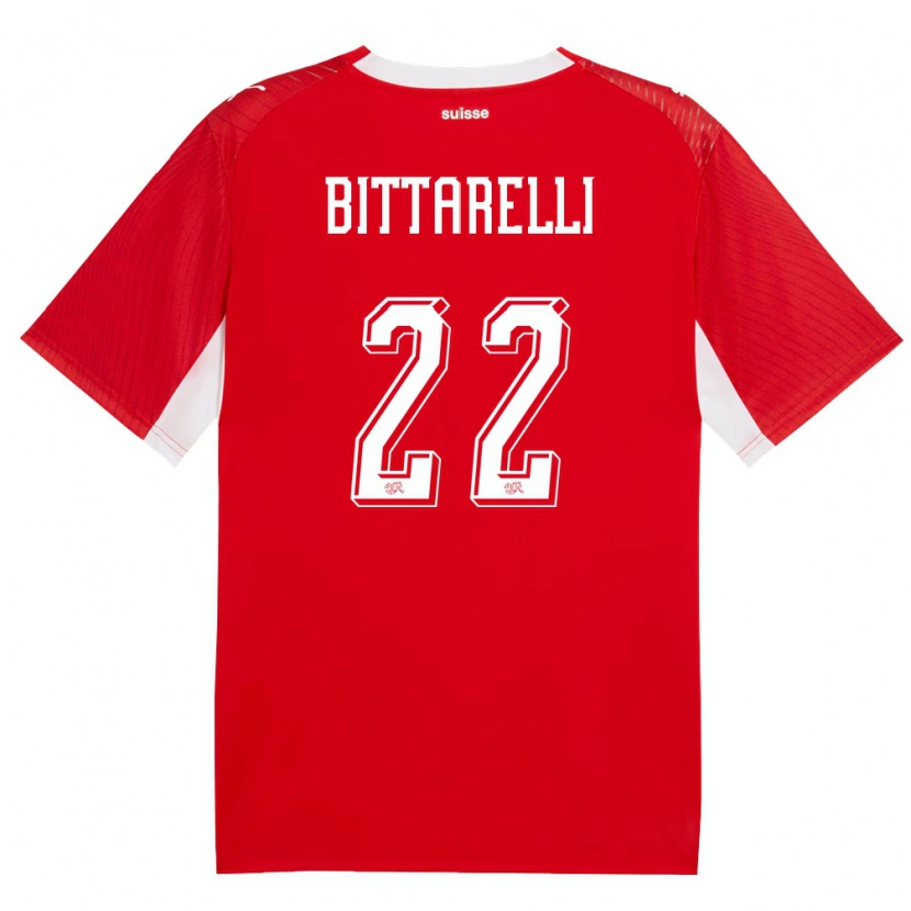 Danxen Kvinnor Schweiz Lorenzo Bittarelli #22 Röd Vit Hemmatröja Matchtröjor 26-28 Tröjor T-Tröja