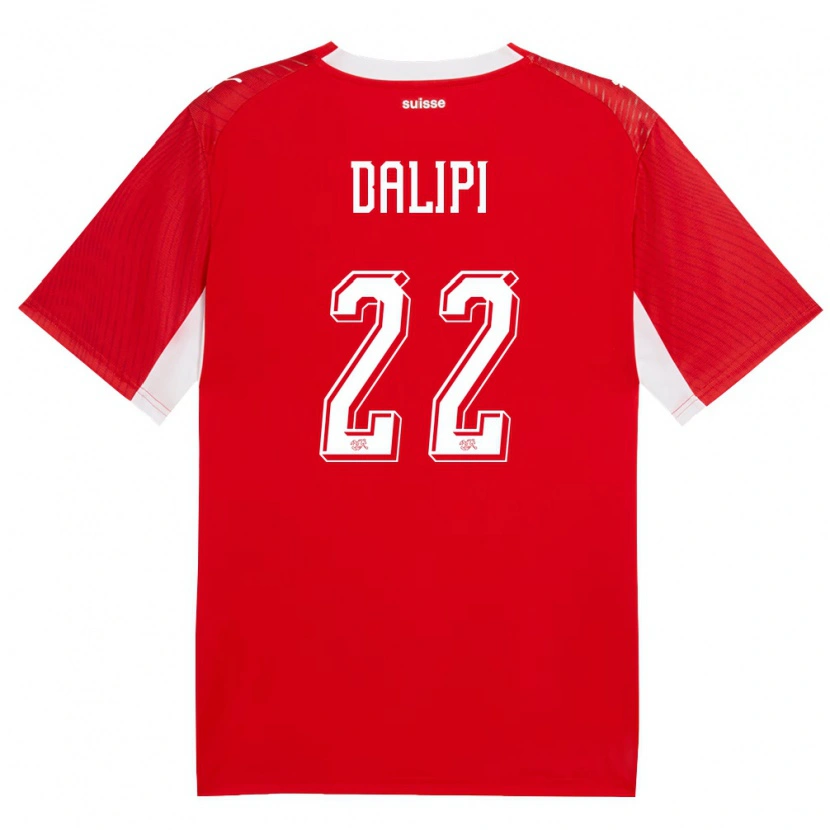 Danxen Kvinnor Schweiz Lutfi Dalipi #22 Röd Vit Hemmatröja Matchtröjor 26-28 Tröjor T-Tröja