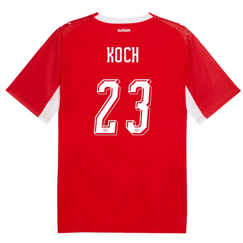 Danxen Kvinnor Schweiz Cédric Koch #23 Röd Vit Hemmatröja Matchtröjor 26-28 Tröjor T-Tröja