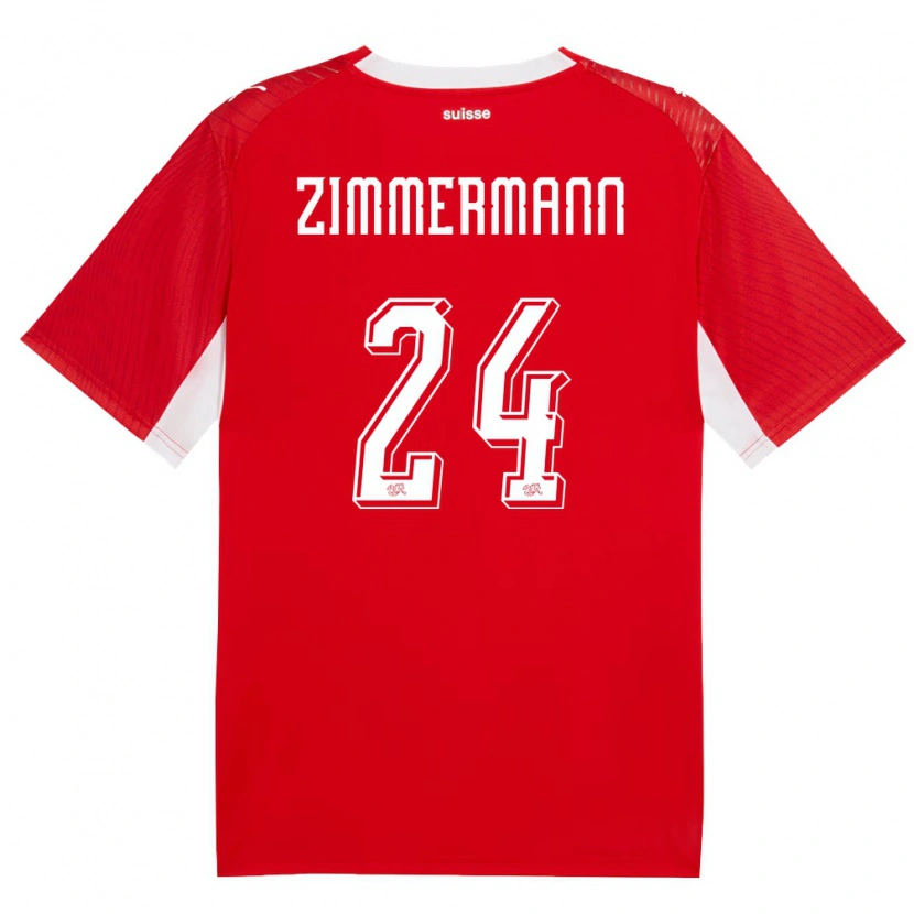 Danxen Kvinnor Schweiz Mio Zimmermann #24 Röd Vit Hemmatröja Matchtröjor 26-28 Tröjor T-Tröja