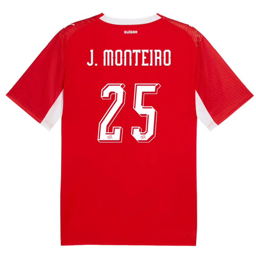 Danxen Kvinnor Schweiz Joël Monteiro #25 Röd Vit Hemmatröja Matchtröjor 26-28 Tröjor T-Tröja