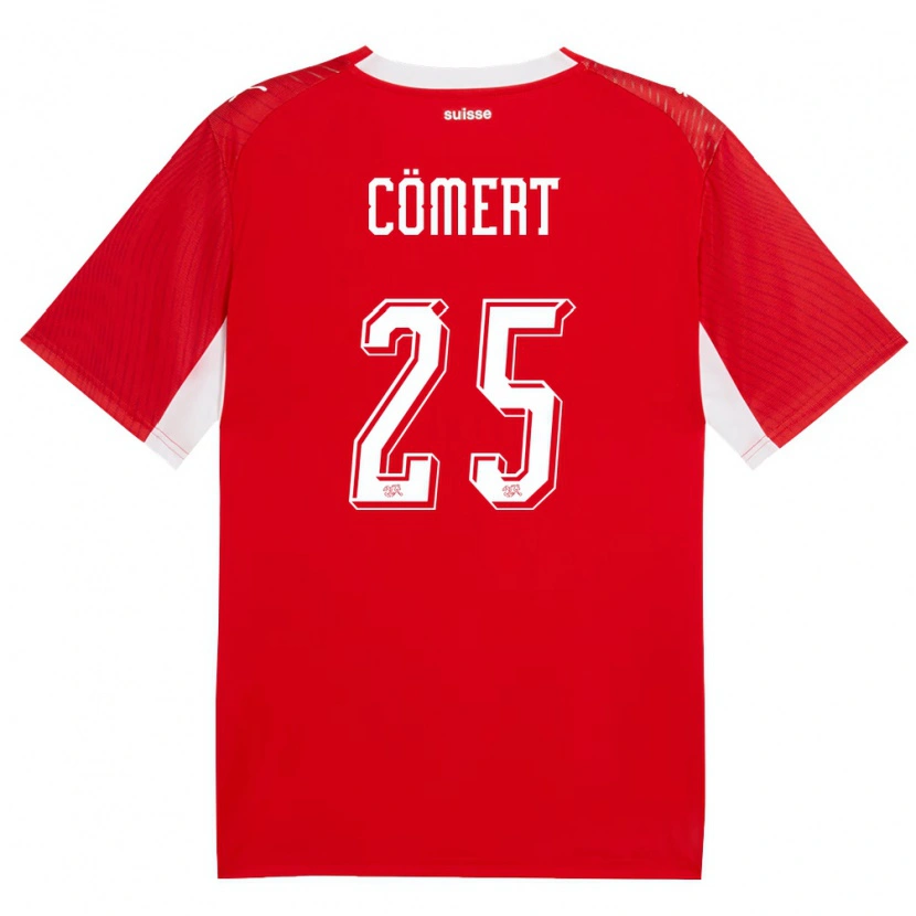 Danxen Kvinnor Schweiz Eray Comert #25 Röd Vit Hemmatröja Matchtröjor 26-28 Tröjor T-Tröja
