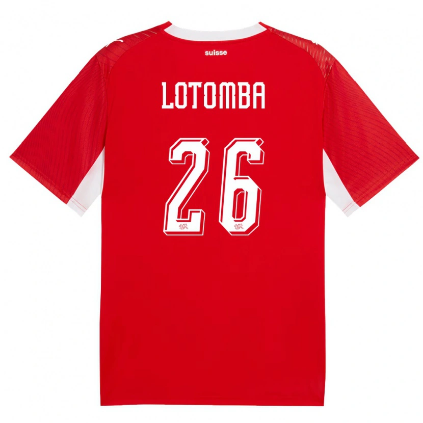 Danxen Kvinnor Schweiz Jordan Lotomba #26 Röd Vit Hemmatröja Matchtröjor 26-28 Tröjor T-Tröja