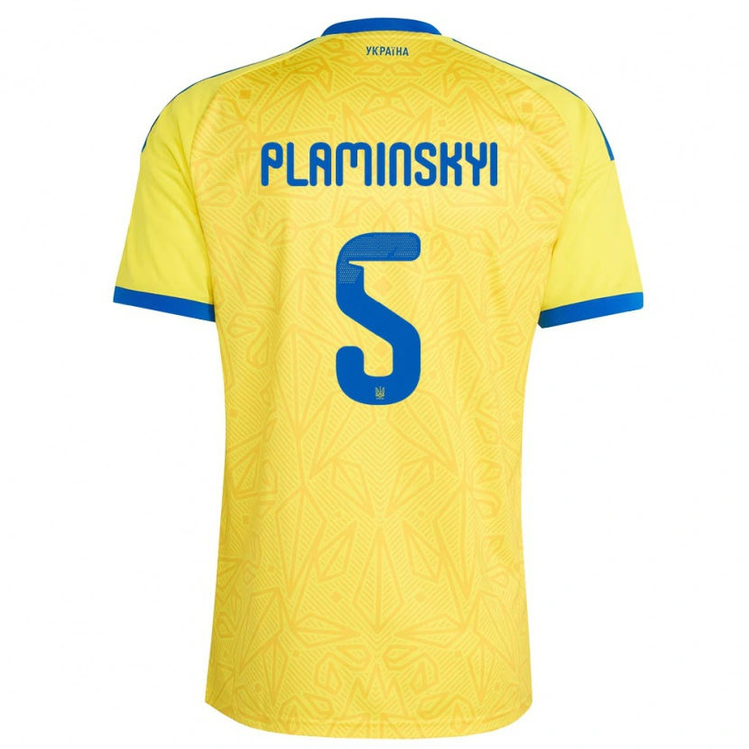 Danxen Kvinnor Ukraina Denys Plaminskyi #5 Gul Blå Hemmatröja Matchtröjor 26-28 Tröjor T-Tröja