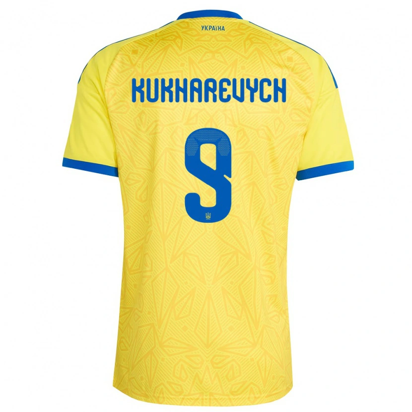 Danxen Kvinnor Ukraina Mykola Kukharevych #9 Gul Blå Hemmatröja Matchtröjor 26-28 Tröjor T-Tröja