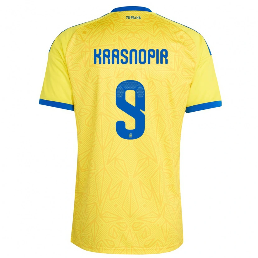Danxen Kvinnor Ukraina Igor Krasnopir #9 Gul Blå Hemmatröja Matchtröjor 26-28 Tröjor T-Tröja