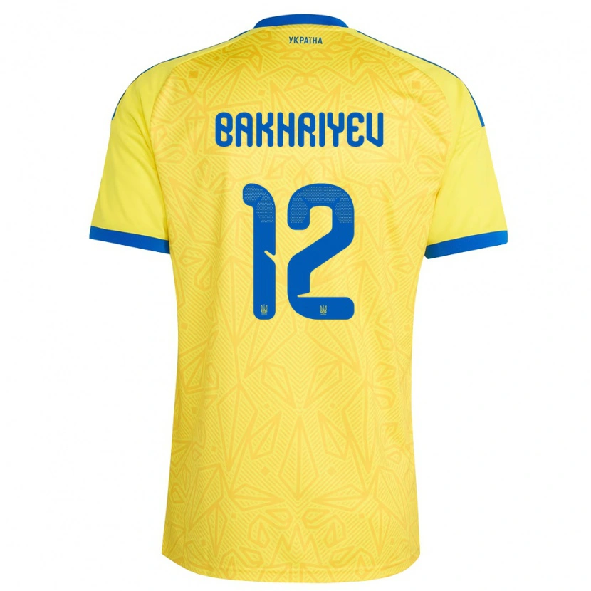 Danxen Kvinnor Ukraina Karim Bakhriyev #12 Gul Blå Hemmatröja Matchtröjor 26-28 Tröjor T-Tröja