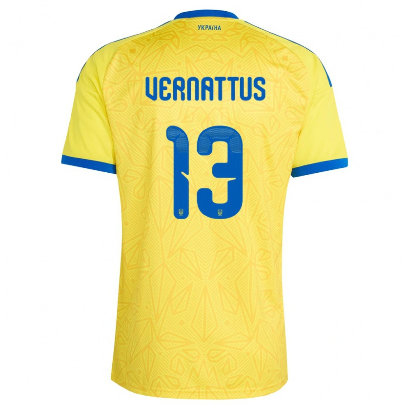Danxen Kvinnor Ukraina Daniel Vernattus #13 Gul Blå Hemmatröja Matchtröjor 26-28 Tröjor T-Tröja