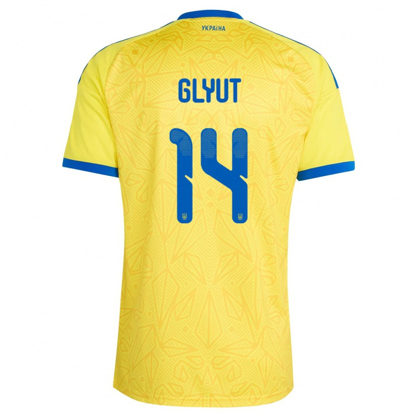 Danxen Kvinnor Ukraina Vitaliy Glyut #14 Gul Blå Hemmatröja Matchtröjor 26-28 Tröjor T-Tröja