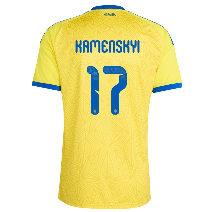 Danxen Kvinnor Ukraina Oleksandr Kamenskyi #17 Gul Blå Hemmatröja Matchtröjor 26-28 Tröjor T-Tröja