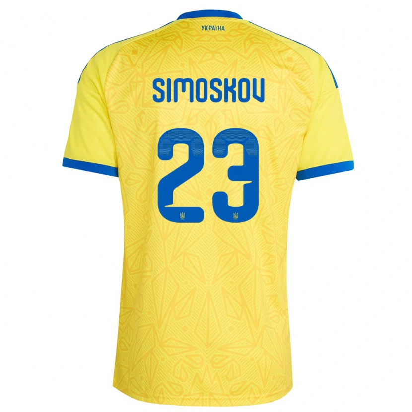 Danxen Kvinnor Ukraina Aleksander Simoskov #23 Gul Blå Hemmatröja Matchtröjor 26-28 Tröjor T-Tröja