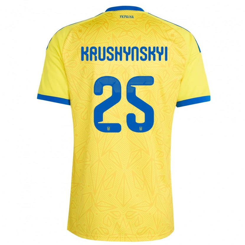 Danxen Kvinnor Ukraina Borys Krushynskyi #25 Gul Blå Hemmatröja Matchtröjor 26-28 Tröjor T-Tröja