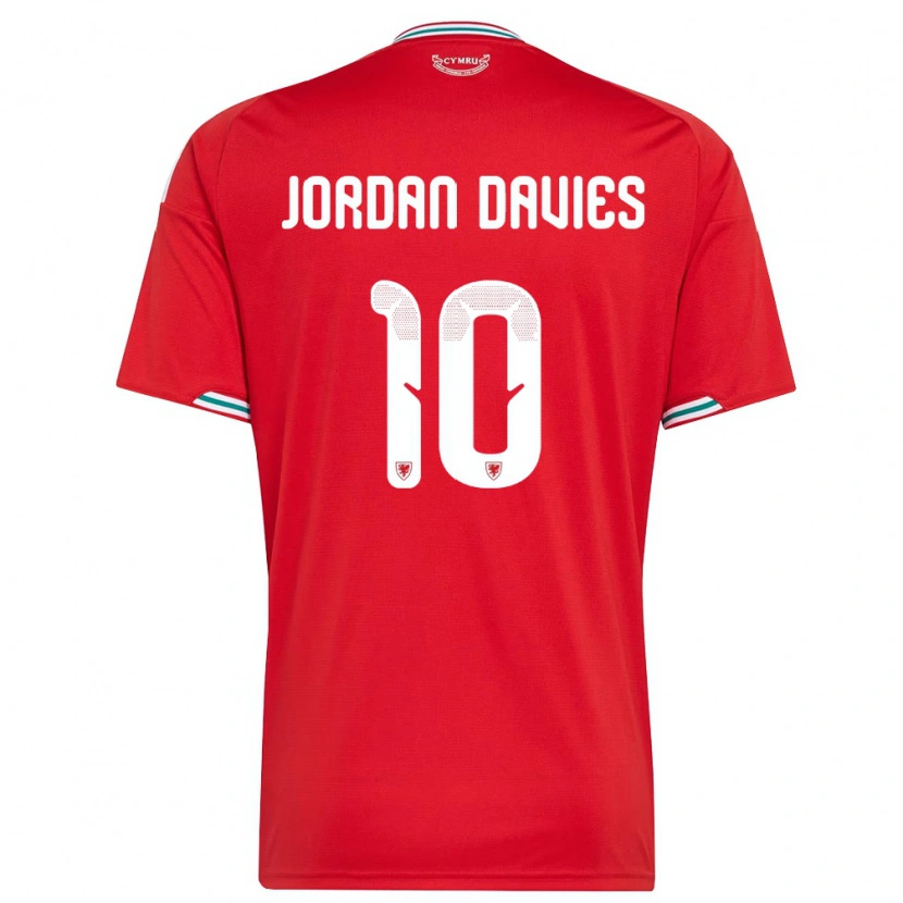 Danxen Kvinnor Wales Jordan Davies #10 Röd Vit Grön Hemmatröja Matchtröjor 26-28 Tröjor T-Tröja