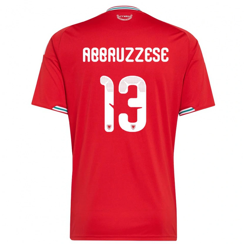 Danxen Kvinnor Wales Rhys Abbruzzese #13 Röd Vit Grön Hemmatröja Matchtröjor 26-28 Tröjor T-Tröja