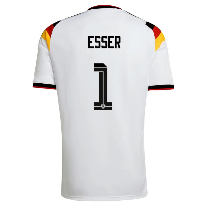 Danxen Kvinnor Tyskland Jacob Esser #1 Vit Svart Röd Hemmatröja Matchtröjor 26-28 Tröjor T-Tröja