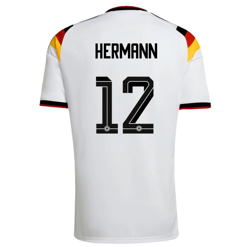 Danxen Kvinnor Tyskland Hannes Hermann #12 Vit Svart Röd Hemmatröja Matchtröjor 26-28 Tröjor T-Tröja