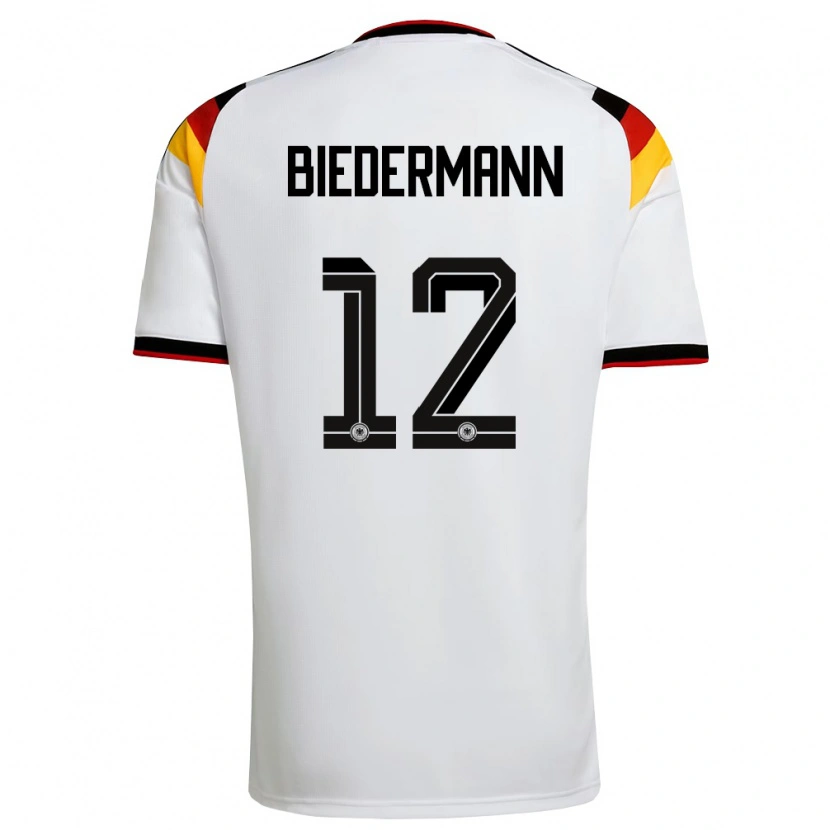 Danxen Kvinnor Tyskland Nico Biedermann #12 Vit Svart Röd Hemmatröja Matchtröjor 26-28 Tröjor T-Tröja