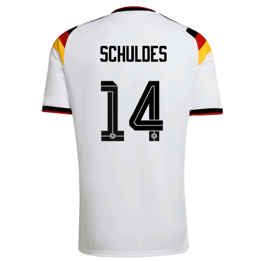 Danxen Kvinnor Tyskland Jamie Schuldes #14 Vit Svart Röd Hemmatröja Matchtröjor 26-28 Tröjor T-Tröja