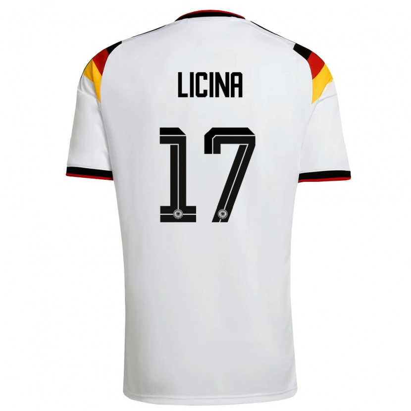 Danxen Kvinnor Tyskland Adin Licina #17 Vit Svart Röd Hemmatröja Matchtröjor 26-28 Tröjor T-Tröja