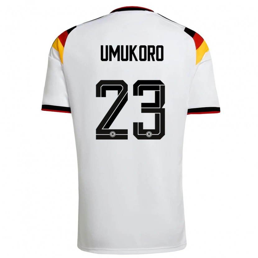 Danxen Kvinnor Tyskland Jayden Umukoro #23 Vit Svart Röd Hemmatröja Matchtröjor 26-28 Tröjor T-Tröja