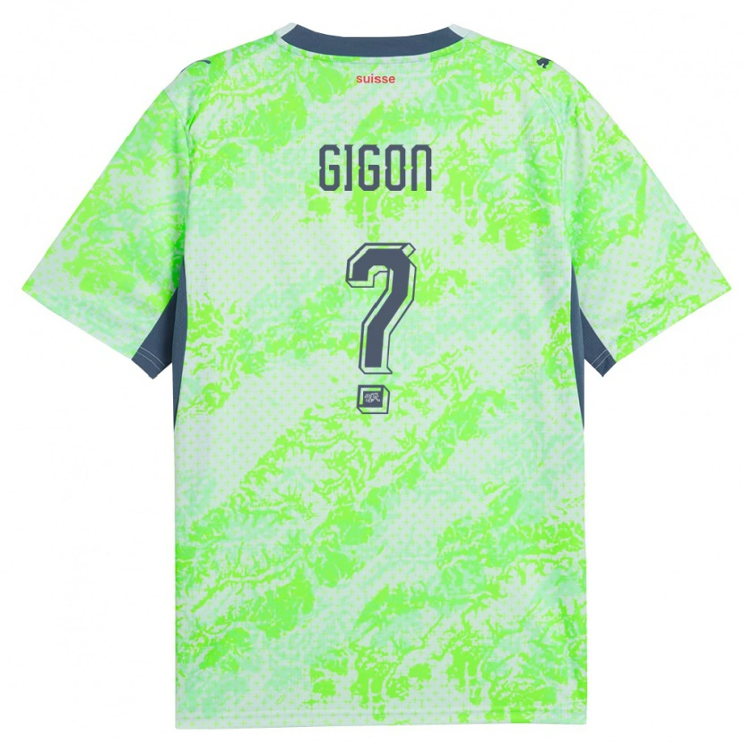 Danxen Kvinnor Schweiz Luc Gigon #0 Grön Marin Bortatröja Matchtröjor 26-28 Tröjor T-Tröja