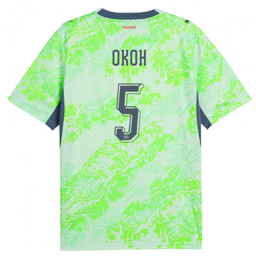 Danxen Kvinnor Schweiz Bryan Okoh #5 Grön Marin Bortatröja Matchtröjor 26-28 Tröjor T-Tröja