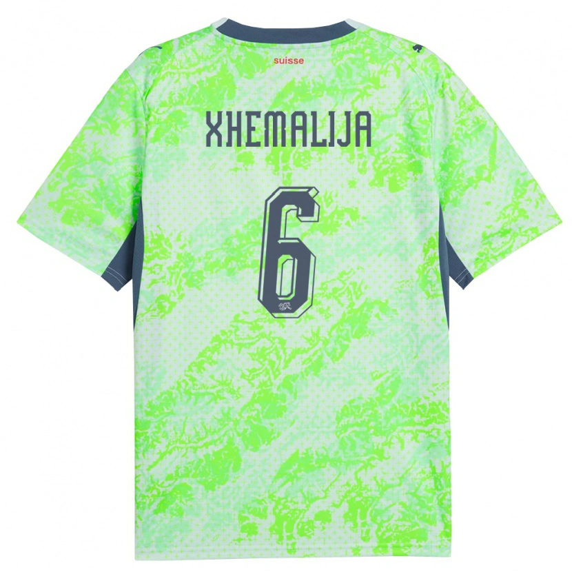 Danxen Kvinnor Schweiz Demir Xhemalija #6 Grön Marin Bortatröja Matchtröjor 26-28 Tröjor T-Tröja
