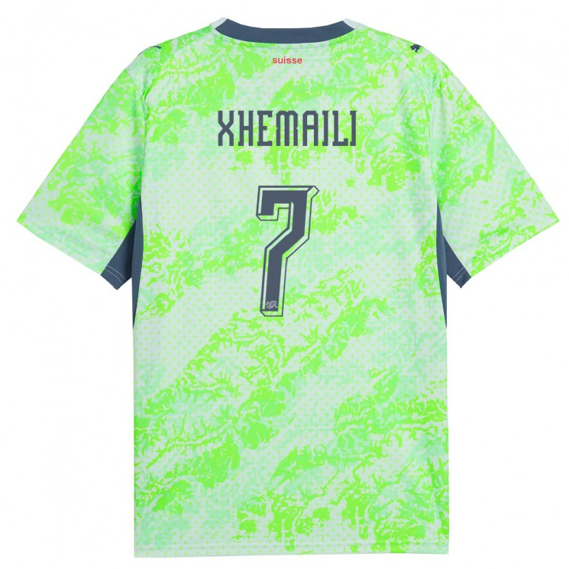 Danxen Kvinnor Schweiz Riola Xhemaili #7 Grön Marin Bortatröja Matchtröjor 26-28 Tröjor T-Tröja