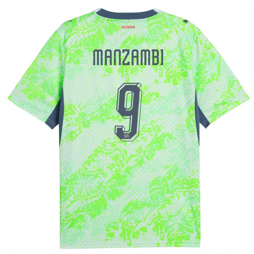 Danxen Kvinnor Schweiz Johan Manzambi #9 Grön Marin Bortatröja Matchtröjor 26-28 Tröjor T-Tröja