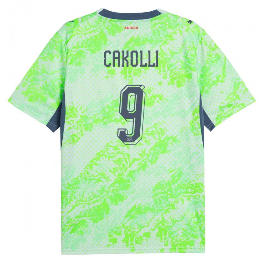 Danxen Kvinnor Schweiz Dion Cakolli #9 Grön Marin Bortatröja Matchtröjor 26-28 Tröjor T-Tröja