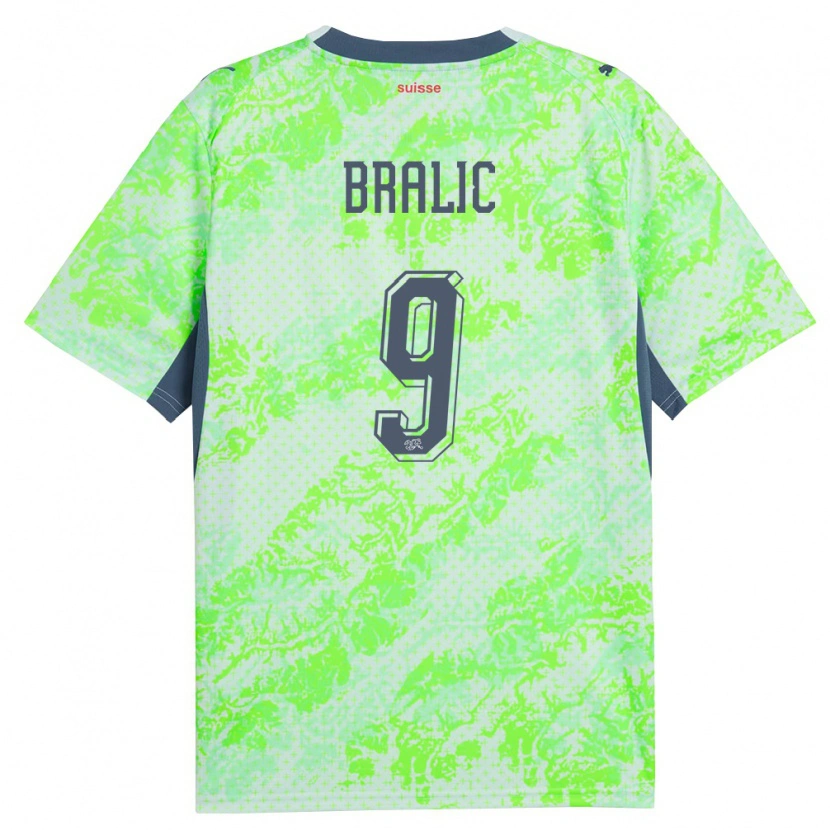 Danxen Kvinnor Schweiz Josip Bralic #9 Grön Marin Bortatröja Matchtröjor 26-28 Tröjor T-Tröja