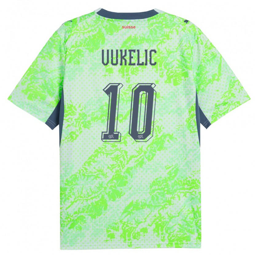 Danxen Kvinnor Schweiz Mile Vukelic #10 Grön Marin Bortatröja Matchtröjor 26-28 Tröjor T-Tröja