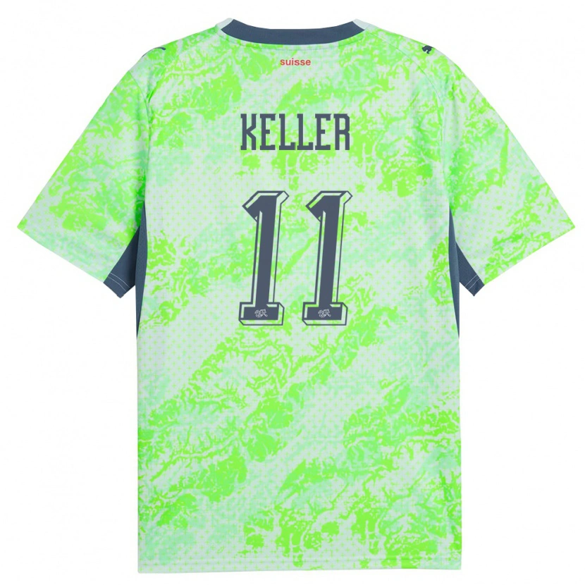 Danxen Kvinnor Schweiz Aaron Keller #11 Grön Marin Bortatröja Matchtröjor 26-28 Tröjor T-Tröja