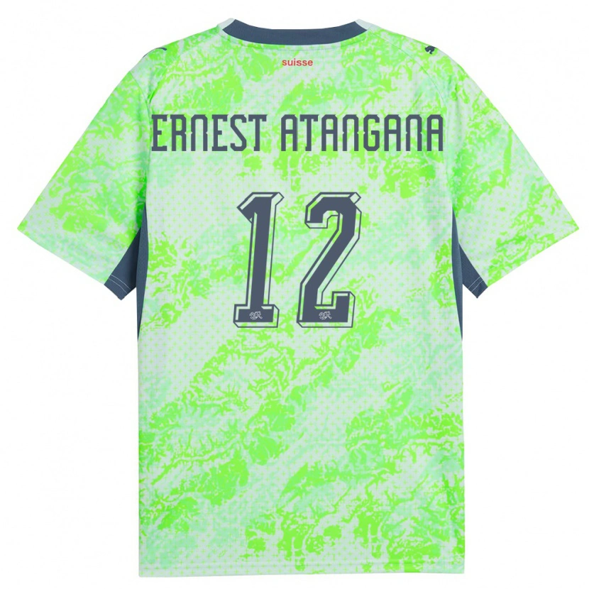 Danxen Kvinnor Schweiz Brian Ernest Atangana #12 Grön Marin Bortatröja Matchtröjor 26-28 Tröjor T-Tröja