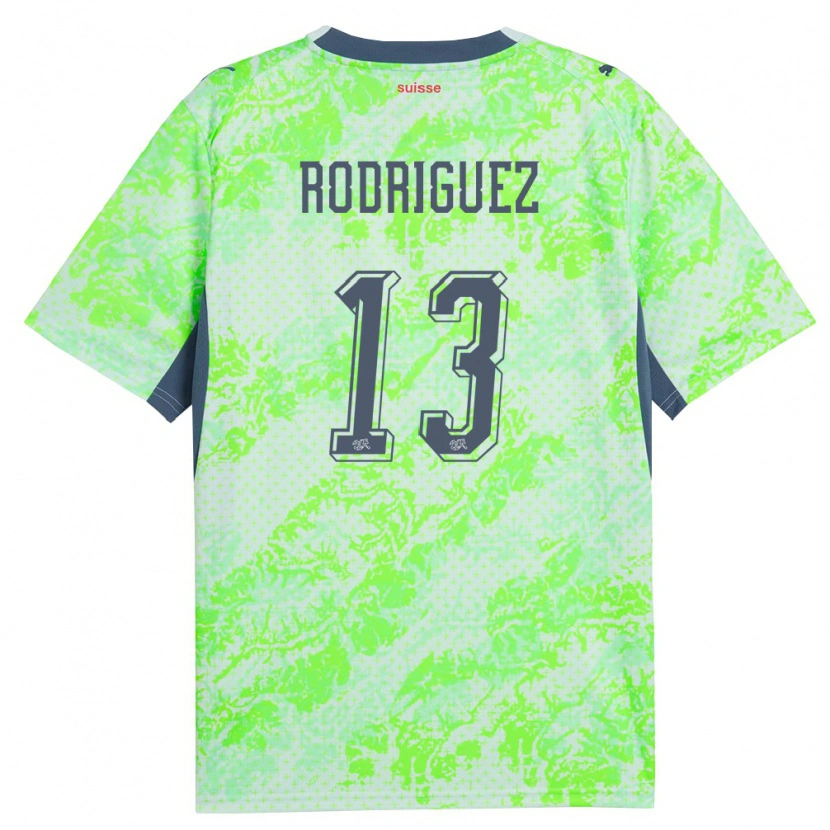 Danxen Kvinnor Schweiz Ricardo Rodríguez #13 Grön Marin Bortatröja Matchtröjor 26-28 Tröjor T-Tröja
