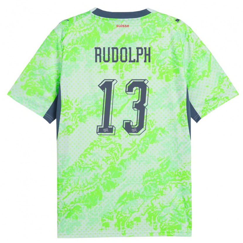 Danxen Kvinnor Schweiz Fritz Rudolph #13 Grön Marin Bortatröja Matchtröjor 26-28 Tröjor T-Tröja