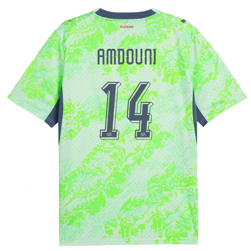 Danxen Kvinnor Schweiz Mohamed Zeki Amdouni #14 Grön Marin Bortatröja Matchtröjor 26-28 Tröjor T-Tröja