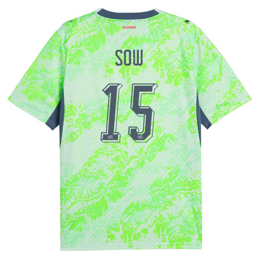 Danxen Kvinnor Schweiz Djibril Sow #15 Grön Marin Bortatröja Matchtröjor 26-28 Tröjor T-Tröja