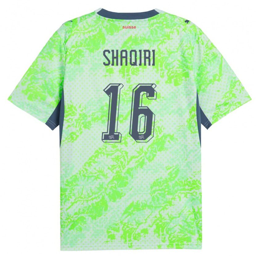 Danxen Kvinnor Schweiz Ilham Shaqiri #16 Grön Marin Bortatröja Matchtröjor 26-28 Tröjor T-Tröja