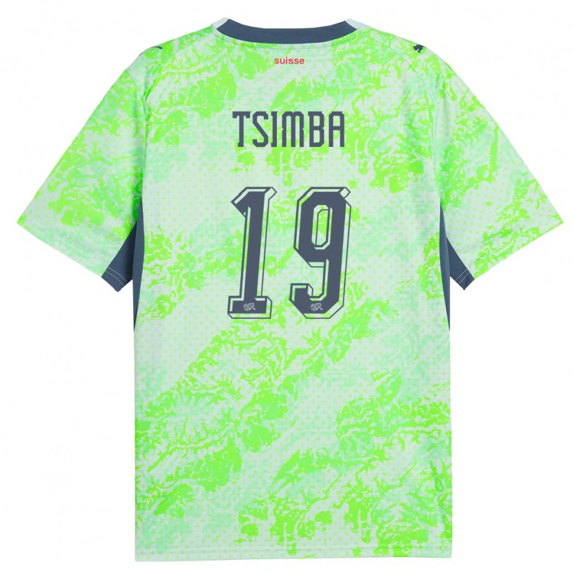 Danxen Kvinnor Schweiz Emmanuel Tsimba #19 Grön Marin Bortatröja Matchtröjor 26-28 Tröjor T-Tröja